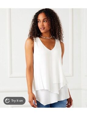 Green Envelope Vneck Tank Asymmetrical Layered Sleeveless Large